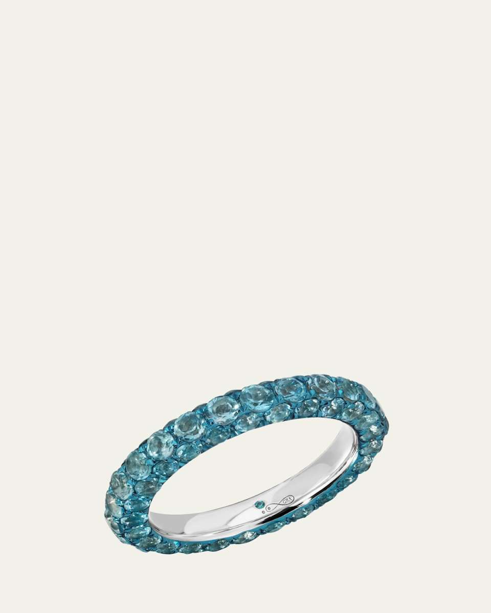 18K White Gold 3-Sided Swiss Blue Topaz and Blue Rhodium Ring, Size